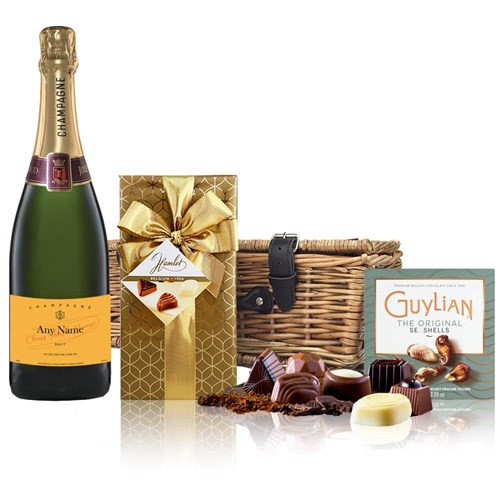 Personalised Champagne - Yellow Label And Chocolates Hamper
